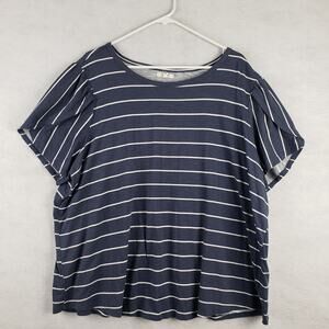 Maurices Women's 2X Tulip Sleeve Boxy Tee Navy Blue White Stripe Nautical Preppy